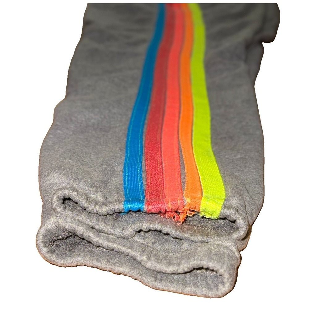 Aviator Nation 5 Stripe Sweatpants Heather Grey Neon Rainbow Joggers Women M Gym - Picture 4 of 8
